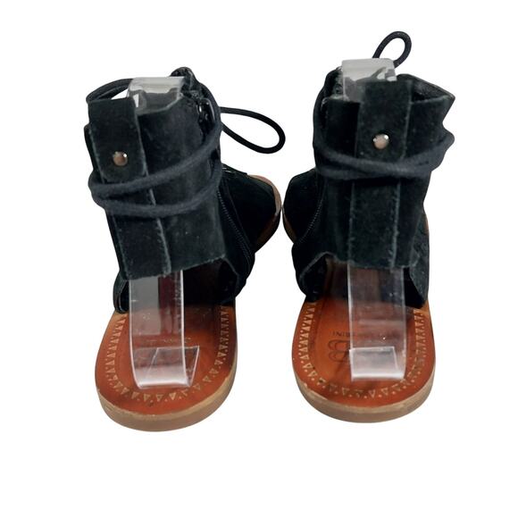 GIANNI BINI! BLACK GENUINE SUEDE LEATHER GREEK STYLE LACE-UP/ZIP SANDALS! SZ 10M - Picture 6 of 13